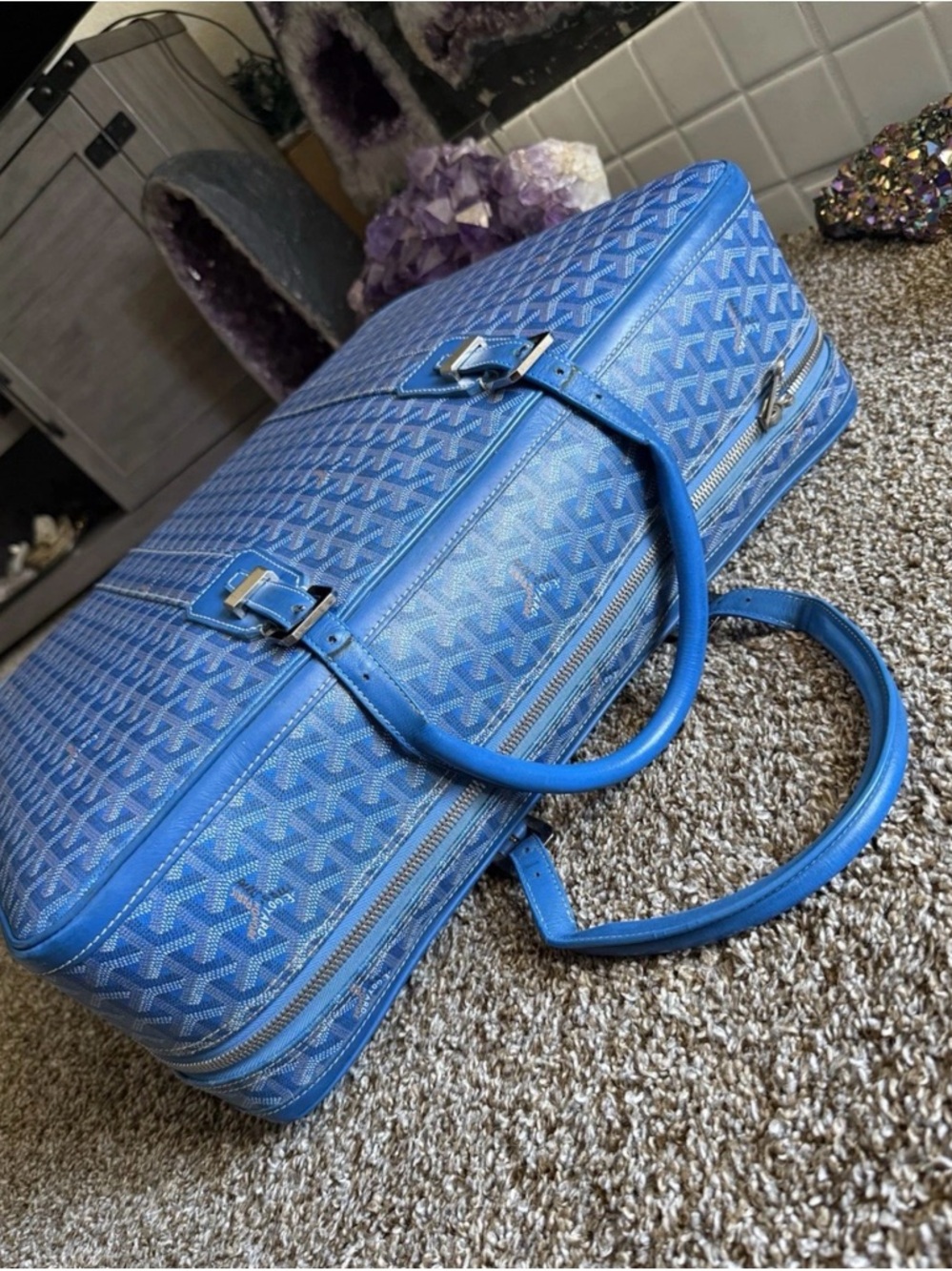 Goyard Blue Patterned Travel Tote - Picture 5 of 15